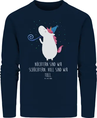 Produktbild von Mr. & Mrs. Panda Bio Baumwoll Pullover Einhorn Party Größe XXL - French Navy - Geschenk, Geburtstag, Einhörner, Alkohol, Pulli, Rundhals, Club, Unicorn, Sweatshirt