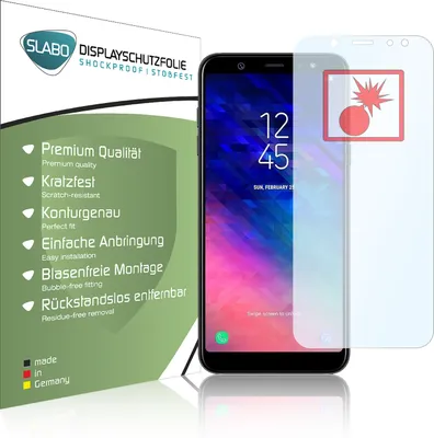 Produktbild von 2x Slabo Panzerschutzfolie für Samsung Galaxy A6 (2018) KLAR "Shockproof" (verkleinerte Folien) Displayfolie Schutzfolie Folie