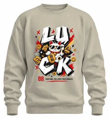 Productafbeelding van Maneki Neko Geluksbrenger 88, Japan, Y2K, Wenkende kat, Tokio, Sweater, Trui, Natuurlijk, L