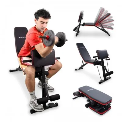 Immagine prodotto di Panca pesi Mobiclinic Con bande di resistenza Pieghevole Regolabile e inclinabile Max. 120 kg Planefit