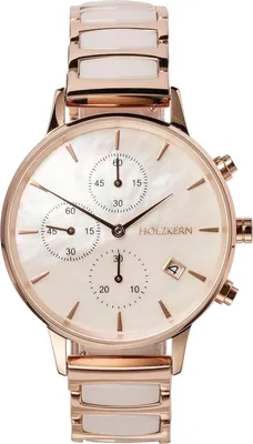 Holzkern Damenuhr Chronograph Shiny Perlmutt/Keramik 1
