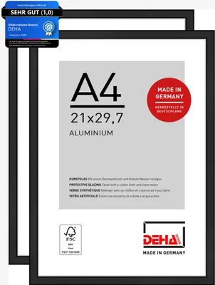 Zdjęcie produktu dla Ramka na zdjęcia DEHA Design Boston (zestaw 2 sztuk), A4 21x29,7 cm, aluminium czarny mat