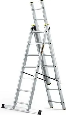 Produktbild von DRABEST | Leiter - PRO Serie - Aluleiter Mehrzweckleiter 3-teilig - Industrieleiter 3 x 7 Stufen - Arbeitshöhe 5 m - bis zu 150 kg - inkl. Eimerhaken