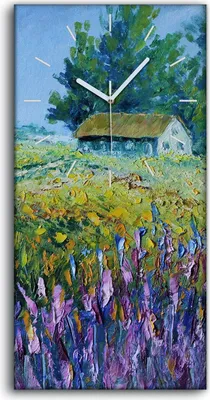 Produktbild von Wanduhr Bürouhr Leinwand Bild 30x60 Malerei Landschaft Blumen Hütten Kunst - weiße Hände