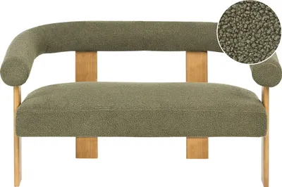 Produktbild von BELIANI 2-Sitzer Sofa Olivgrün Bouclé Teddy Optik mit Gepolsterten Armlehnen Geschwungene Rückenlehne Organische Form Helle Holzbeine Retro Design