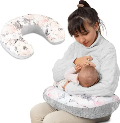 Zdjęcie produktu dla Poduszka do karmienia mała 130 cm w kształcie litery C rogal Dzika róża szara