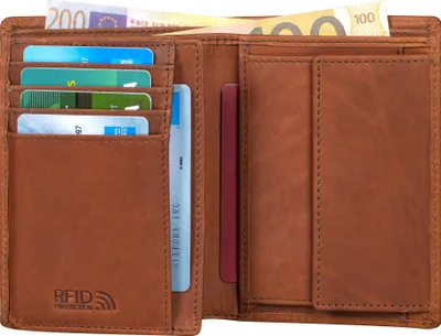 Produktbild von Benthill Herren Ledergeldbörse - Geldbeutel mit RFID-Schutz - Slim Portemonnaie für Herren - Echtem Vintage Leder