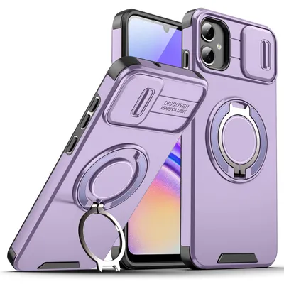 Obrázek produktu pro Dvouvrstvé pouzdro pro Samsung Galaxy A05, s posuvným krytem fotoaparátu a magnetickým kroužkovým stojánkem Fialová