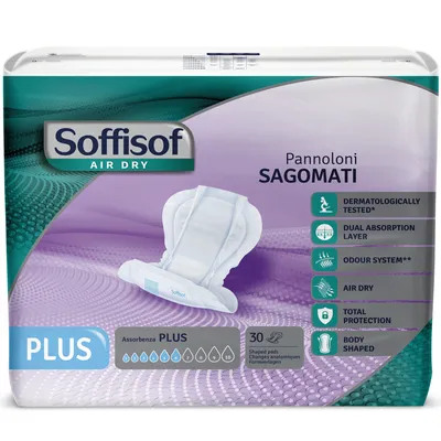 Zdjęcie produktu dla Soffisof Air Dry Plus – 30× pieluchy anatomiczne – 6 kropel – dla seniorów, kobiet i mężczyzn – na nietrzymanie moczu