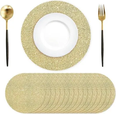 Produktbild von Famanu Platzsets 50 Stück - Goldene Glitterpapier - Lichtgold - Dekorativ für Feste