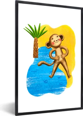 Produktbild von MuchoWow® MuchoWow® Gerahmtes Poster Affe - Palme - Strand 60x90 cm - Poster mit zchwarzem Bilderrahmen - Kunst