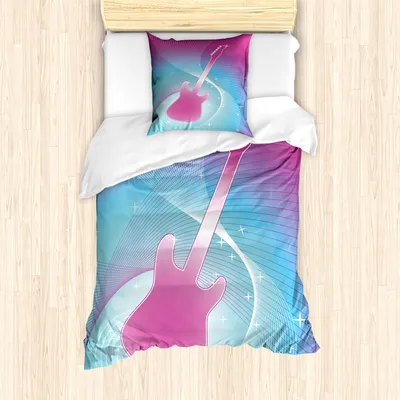 Produktbild von ABAKUHAUS Hot Pink Mantele, Gitarren-Musik-Vibrant, Milbensicher Allergiker geeignet mit Kissenbezügen, 135 cm x 200 cm - 80 x 80 cm, Hot Pink Aqua