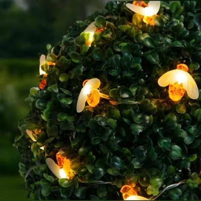 Image de GLOBIZ Guirlande lumineuse solaire en forme d'abeilles - 2,3 m - 20 LED - lumière blanche chaude