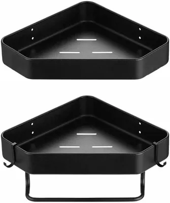 Produktbild von Eck-Duschablage ohne Bohren, 2 Stück, mit Handtuchhalter und 2 Haken (Schwarz)