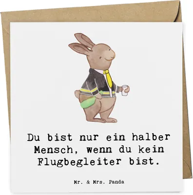 Produktbild von Mr. & Mrs. Panda Glückwunschkarte Flugbegleiter Herz - Weiß - Geschenk, doppelkarte, Grußkarte, Witzig, Spruch, Klappkarte, Beruf, Steward, faltkarte, Lustig, anlasskarte