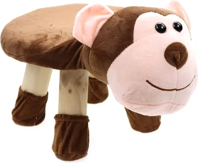 Produktbild von Hocker/Stuhl für Kinder, Tiere, Plüschbezug & Holzbeine 47 * 20 * 27cm (Affe)