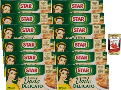Produktbild von Star Il Mio Dado Delicato Brühwürfel Hühnergeschmack 12 x 100 g (120 Würfel) milde Bouillon für Suppen, Risotto & Saucen + Italian Gourmet polpa