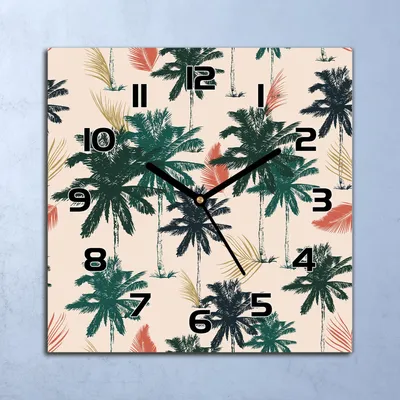 Produktbild von Wanduhr Echt-Glas-Küchenuhr Palmen grün rosa Quarz Lautlos 30x30 Deko Bilder