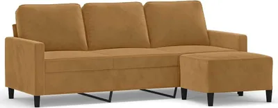 Produktbild von vidaXL 3-Sitzer-Sofa mit Hocker Braun 180 cm Samt