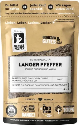 Produktbild von Langer Pfeffer, geschnitten, aromatischer Stangenpfeffer zum Würzen von Gerichten, 50g