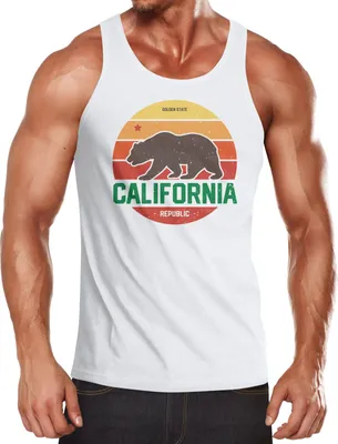 Produktbild von Herren Tank-Top California Retro Kalifornien Bär Summer Muskelshirt Muscle Shirt Achselshirt Neverless® weiß M
