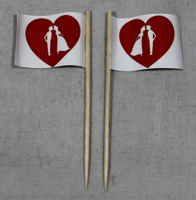 Produktbild von Party-Picker Flagge Hochzeit (4) Brautpaar Herz Papierfähnchen in Spitzenqualität 25 Stück Beutel