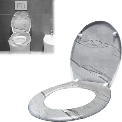 Produktbild von XINZI Toilettendeckel oval und Sitz mit Absenkautomatik, Antibakterielle Klobrille, WC-Sitz und Deckel aus Hartplastik (Marmor-Design)