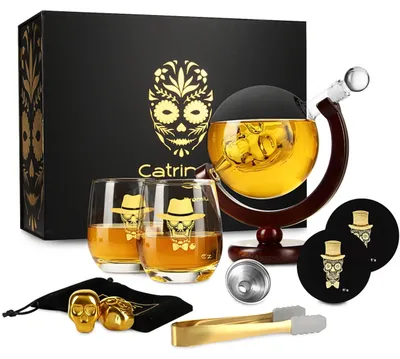 Produktbild von Whiskey-Karaffenset mit Totäpfeln und Gläsern