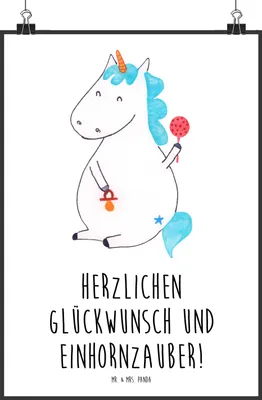 Produktbild von Mr. & Mrs. Panda Bild Einhorn Baby DIN A0 - Weiß - Geschenk, wanddruck, wanddeko, Plakat, Einhörner, Party, Mutter, drucke, Geburtstag, kunstdruck poster, Unicorn