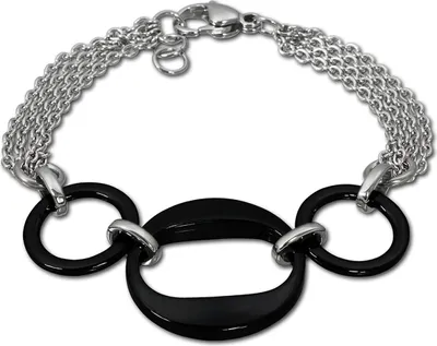 Image de Amello bracelet femme 3 anneaux acier inoxydable céramique argent noir bijoux D2ESAX05S