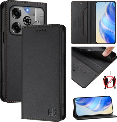 Produktbild von Lederhülle für Tecno Pova 6/Pova 6 Pro 5G Hülle Flip Brieftasche Kartenfächern Ständer Schutzhülle Schwarz