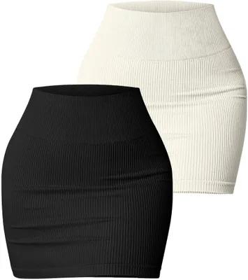 Immagine prodotto di Solidchoice - 2 mini gonne aderenti per donna, nei colori nero e beige