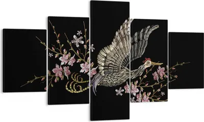 Produktbild von Bild auf Leinwand - Leinwandbild - 5 Teile - Asiatisch Vogel Blumen - 125x70cm - Wand Bild - Wanddeko - Wandbilder - Leinwanddruck - Bilder - Wanddekoration - Leinwand bilder - EA125x70-4614