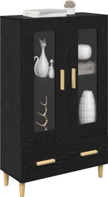 Zdjęcie produktu dla vidaXL Komoda wysoka, czarna, imitacja dębu, 70 x 31 x 115 cm, materiał drewnopochodny