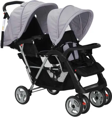 Produktbild von vidaXL Tandemový kočárek Steel Grey and Black