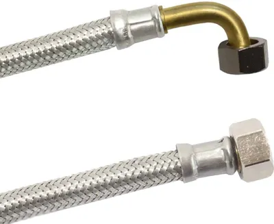 Produktbild von DN8 DVGW Panzerschlauch m. Edelstahlumflechtung 3/8" ÜM x 3/8" ÜM m. Bogen 800 mm