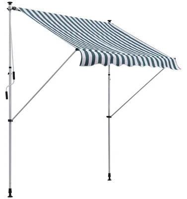 Image de Store à bras articulé, store à fixation par serrage, 200 x 150 cm, réglable en hauteur, protection solaire, bras repliable, manivelle, balcon, aluminium, vert et blanc