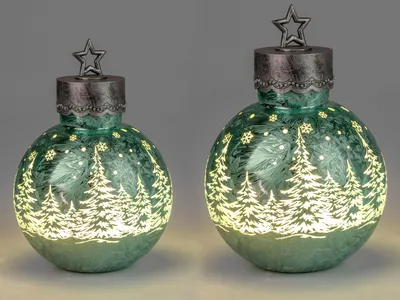 Produktbild von 2er Set LED Deko Kugeln FROSTY WINTERWALD mint grün H. 30 + 35cm Formano W25