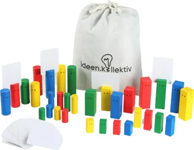 Produktbild von Bunte Systembrett Pro Figuren mit Kartenschlitz und Karten - Hochwertig aus Buchenholz - Systemische Figuren für Familienbrett & Coaching