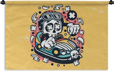 Produktbild von MuchoWow® Wandteppich Wandbehang Oldtimer - Skelett - Auto 150x100 cm Tapisserie Dekoration Wandtuch - Waschbar - Tapisserien - Wand-Decke