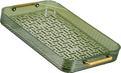 Imagen del producto de Double Layer Water Drainage Tea Tray with 2 Handle Decorative Fashionable Water Drainage Tea Serving Tray Dark Green