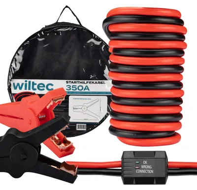 Productafbeelding van Wiltec startkabels, 350 A, 25 mm², 3 meter, met overspanningsbeveiliging, geschikt voor benzine- en dieselmotoren