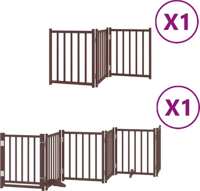 Zdjęcie produktu dla vidaXL 9-częściowa bramka dla psa z drzwiczkami składana brązowa 450 cm drewno topolowe