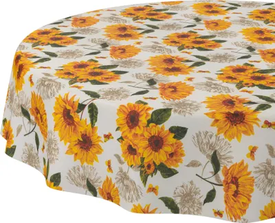 Produktbild von Tischdecke Landhaus Sonnenblumen Orange Rund 100cm Schnittkante Wasserabweisend abwaschbar