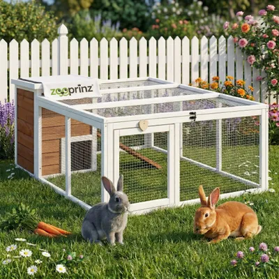 Produktbild von zooprinz Kaninchenstall Hasenstall Comfort L | Freilauf Auslauf Gehege | mit Haus | Wettefest | Klappdach