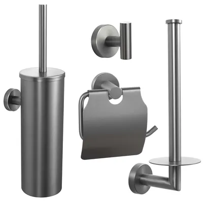 Productafbeelding van VDN Stainless Toilet accessoires set gunmetal met klepje