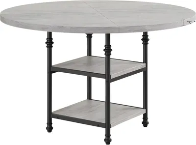 Imagen del producto de Mesa redonda para comedor de 120 cm – para 4-6 personas – con compartimentos de almacenamiento y pata de metal – color gris
