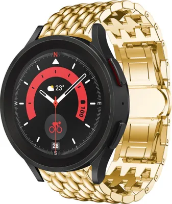 Produktbild von Strap-it Drachenarmband Stahl - Kompatibel mit Samsung Galaxy Watch 5 Pro Armband Ersatzarmband Edelstahl - Faltschließe - Hochwertiges Material - für Smartwatch 20mm Armband Gold