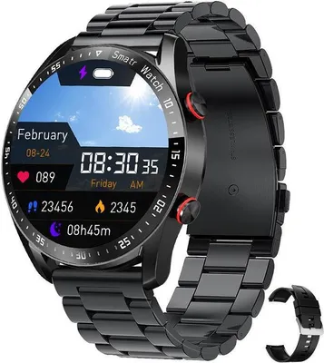 Produktbild von Bluetooth Anruf Smartwatche Männer Frauen Gesundheit Blutdruck Fitness Sport uhren Mann Sport wasserdichte Smartwatche, Stahlband schwarz