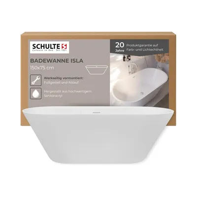 Produktbild von Schulte Freistehende Badewanne Modell Isla, Weiß Sanitäracryl, 150x75 cm, Höhe 56,5 cm, inkl. Ab- und Überlauf